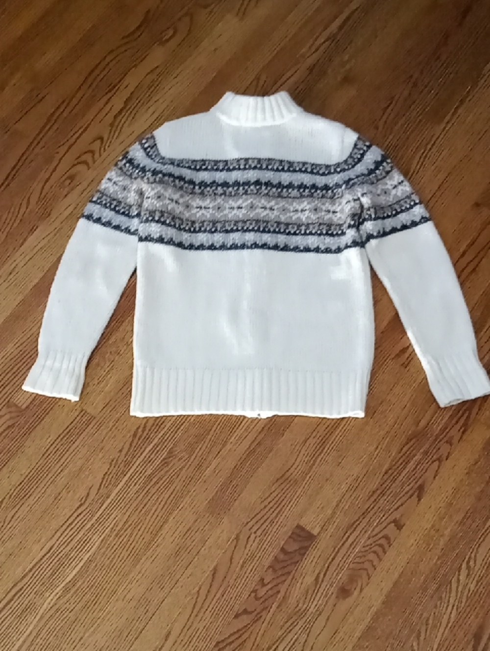 UNIQUE LIKE NEW Zipper Knit Sweater Cream/Browns - Picture 9 of 9
